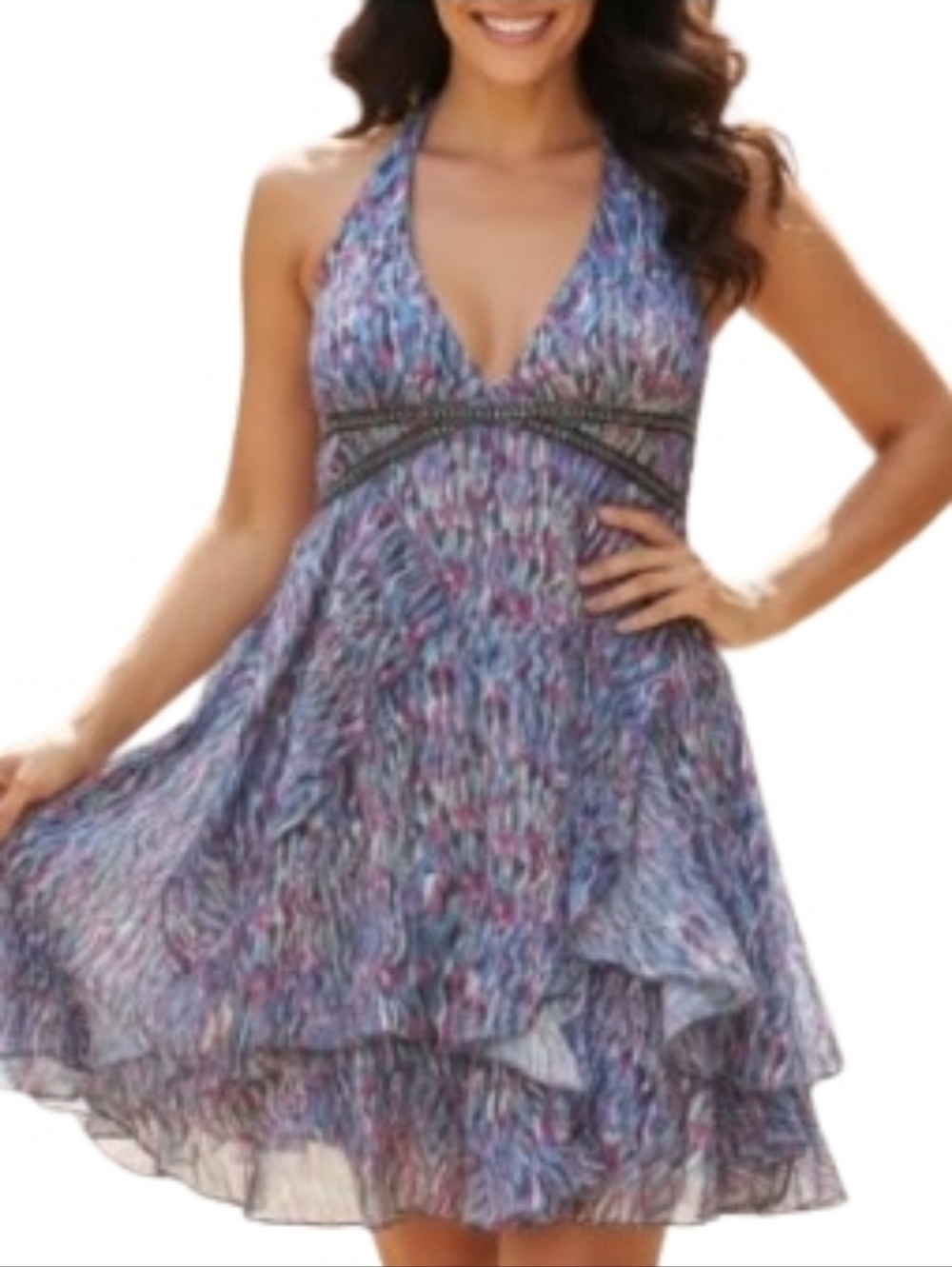 Baby doll fairycore backless halter dress Rhinestone Trim Tiered Skirt